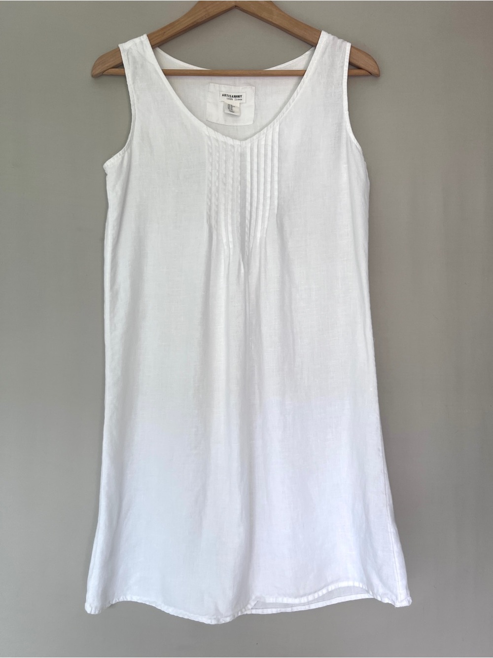 Artisan NY White Linen Shift Dress Pintuck Sleeveless Summer XS
